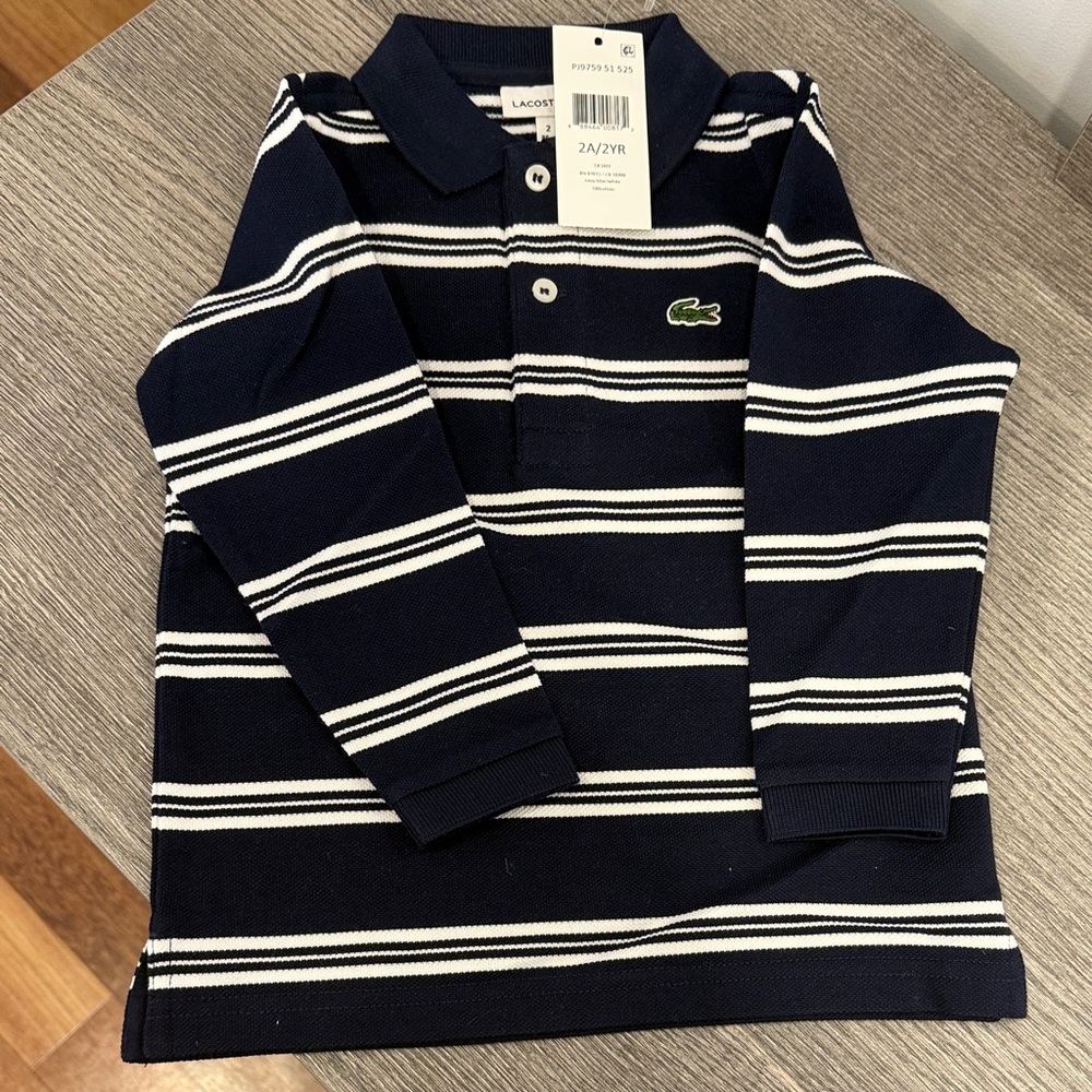 Lacoste Kids Polo in Navy and White Stripes